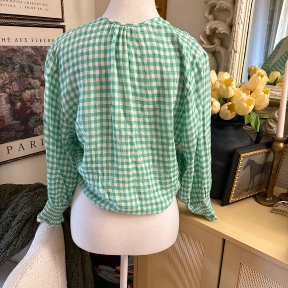 RAILS Raquel Linen Blend Wrap Top In Green Gingham Size Small‎ - Picture 5 of 8